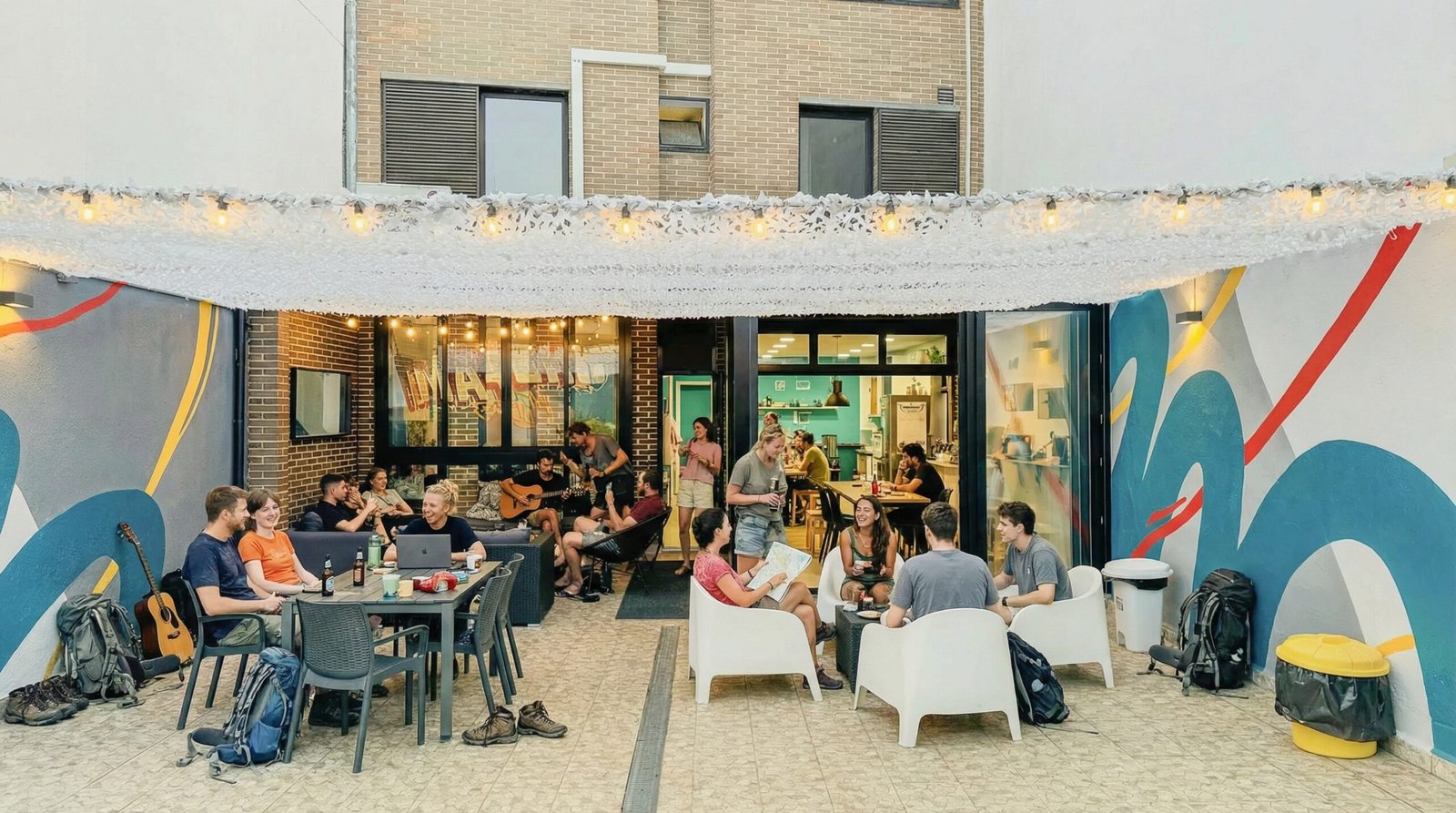 Terrace best social Hostel in Madrid for solo travelers: Your instant family in Spain