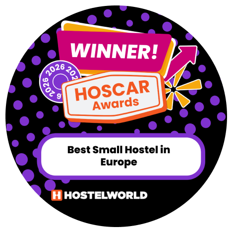 Badges winner best hostels best small hostel in Europe Onefam Sungate Hostel