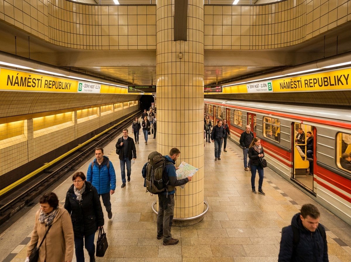 Náměstí Republiky metro station on Line B – nearest metro to Onefam Home Hostel Prague