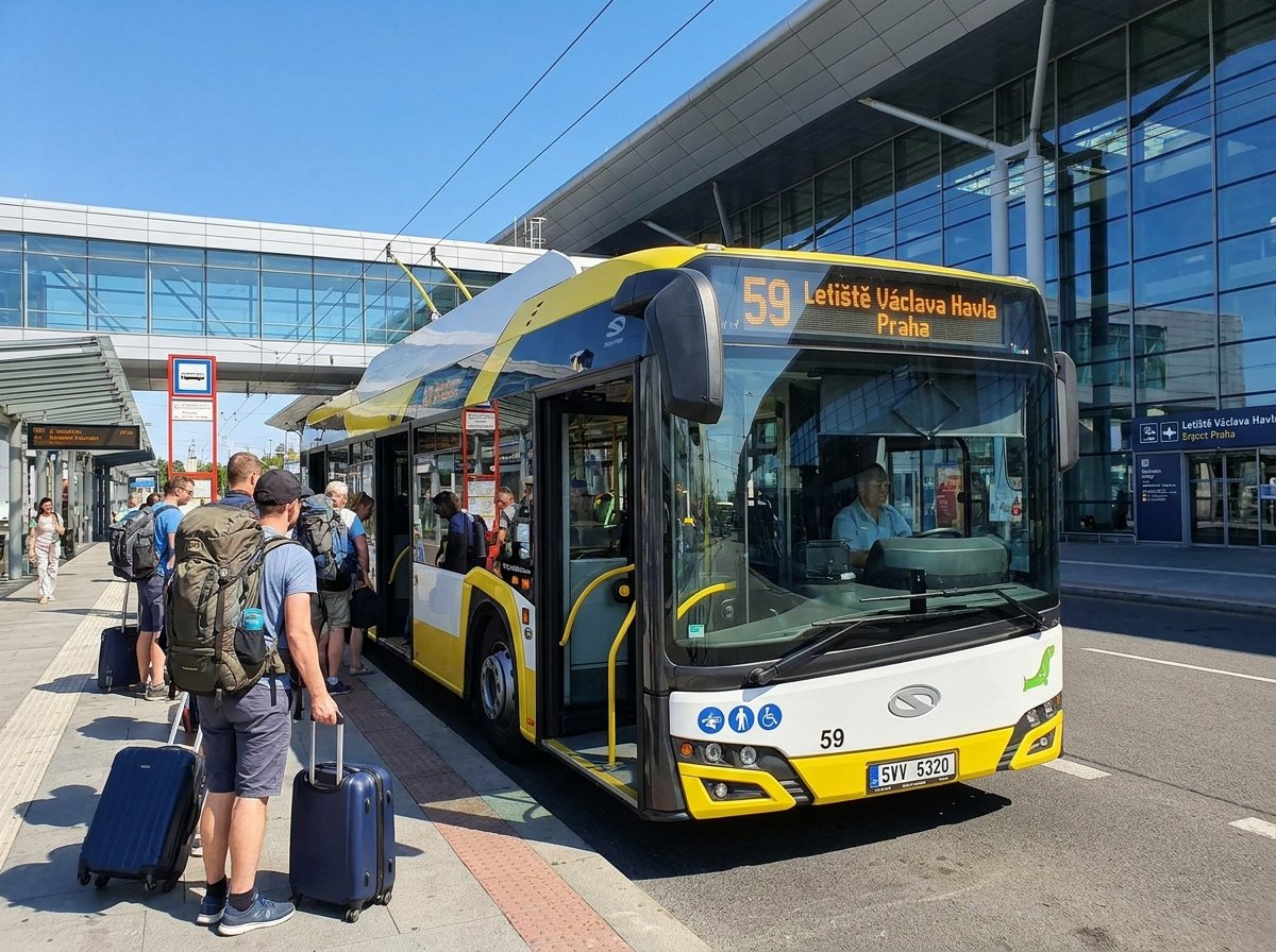Trolleybus 59 at Prague Václav Havel Airport – cheapest way to get to Onefam Home Hostel Prague
