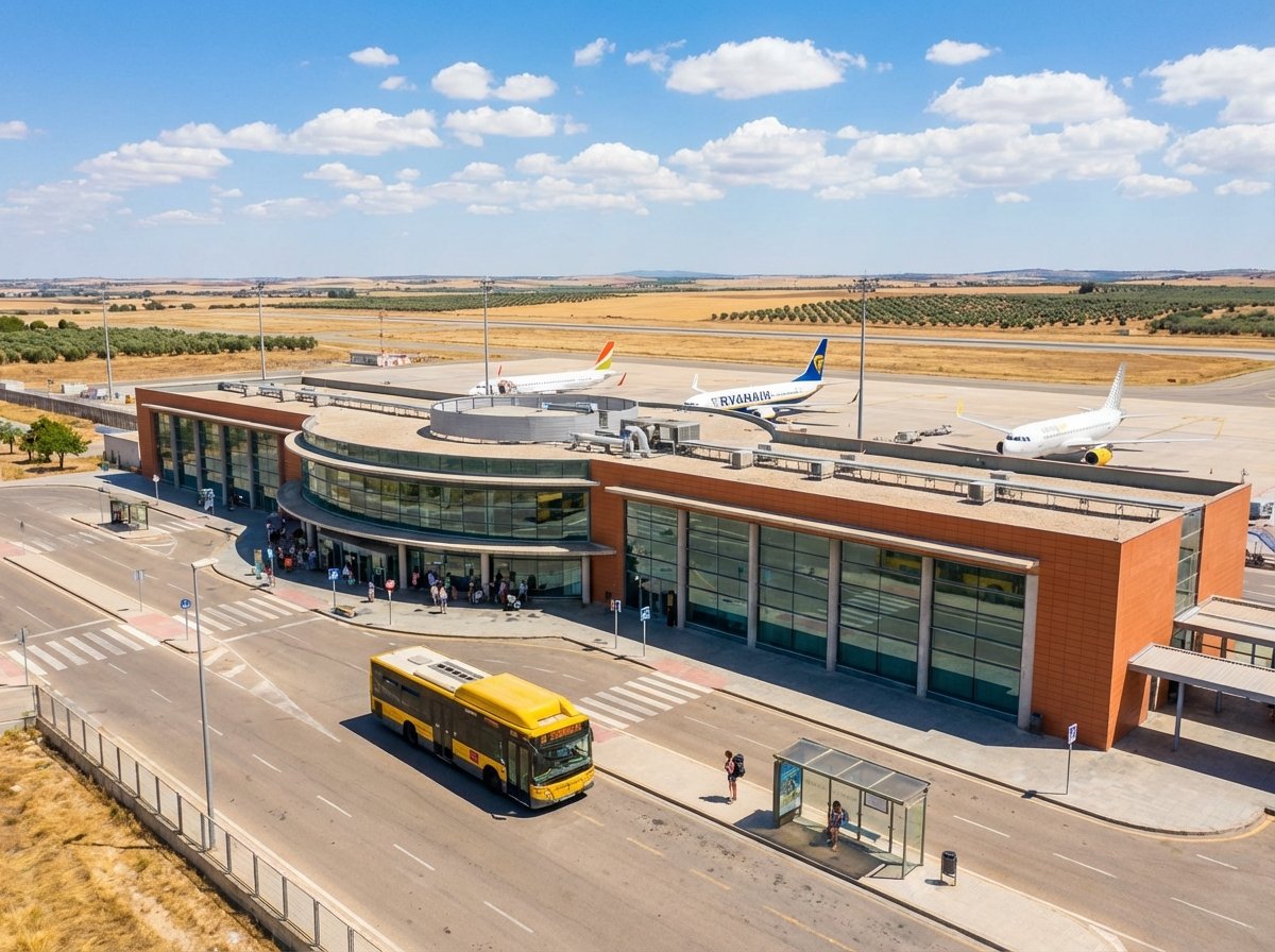 Autobús de EA en el aeropuerto SVQ de Sevilla con salida hacia la Plaza de Armas y el hostel Onefam Centro