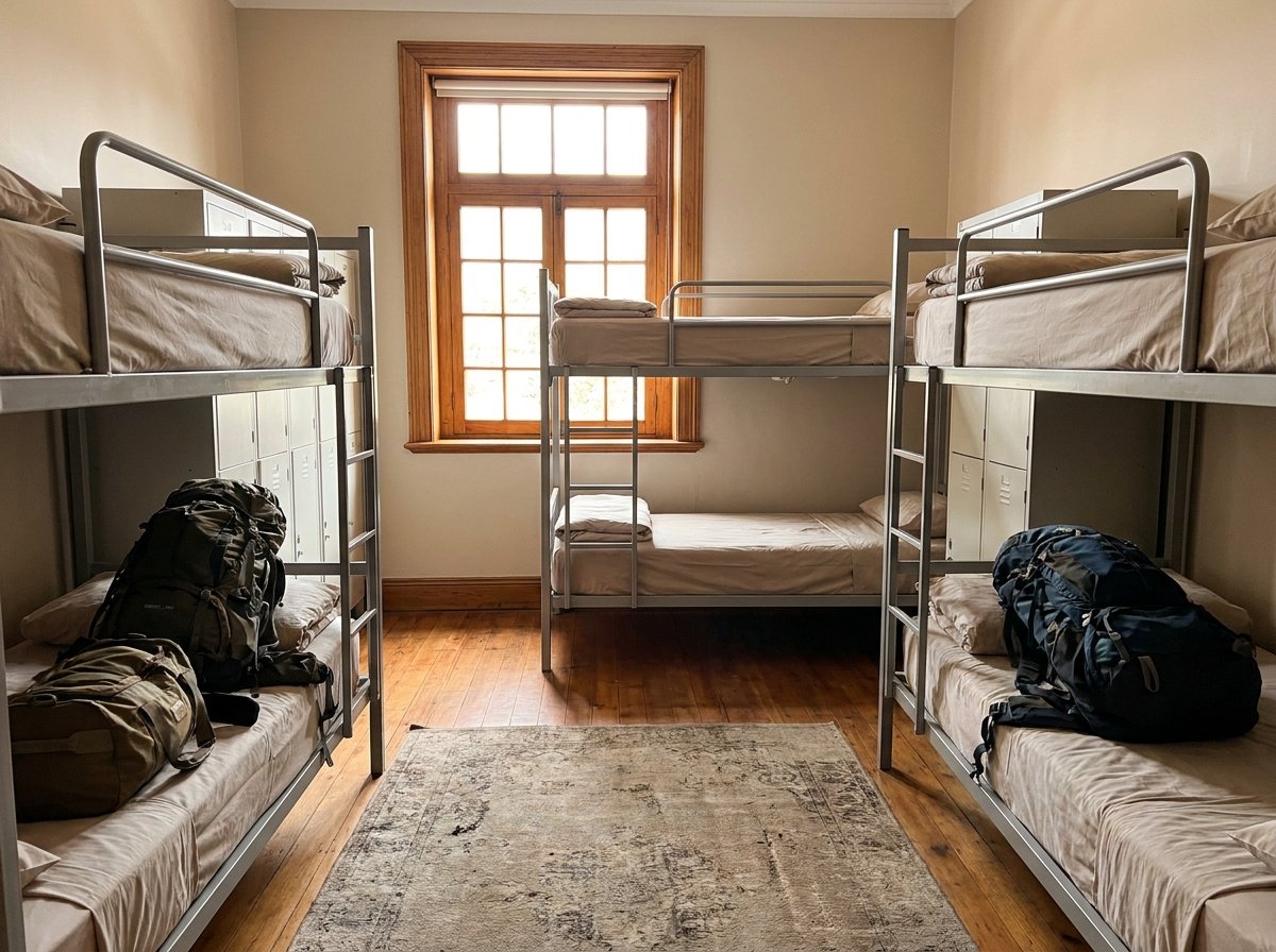 Modern hostel dorm room with most beds unoccupied representing low occupancy challenge